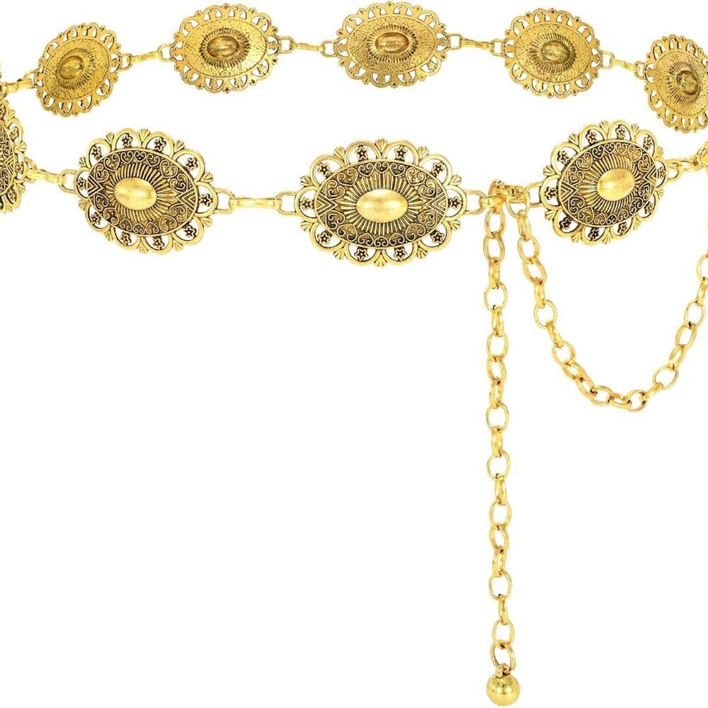 Western Belts for Woman Cowgirl Boho Concho Chain Waist Belt for Country Concert